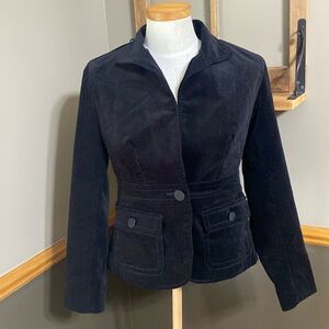 Talbots black velour one button blazer jacket size 4P